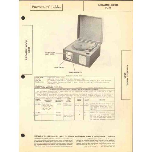 AIRCASTLE model 5035 5 tube AM radio phonograph Sams Photofact manual