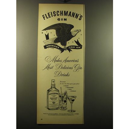 1950 Fleischmann's Gin Ad - Makes America's most delicious Gin Drinks