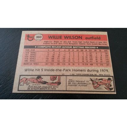 1981 Topps Card # 360 Willie Wilson Very Good-Excellent (4) Kansas City Royals