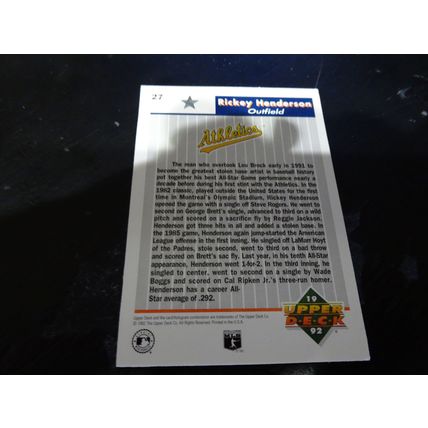1992 Upper Deck FanFest Card # 27 Rickey Henderson Ex-Mt (6) Oakland Athletics