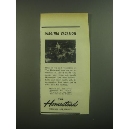 1946 The Homestead Resort Ad - Virginia Vacation