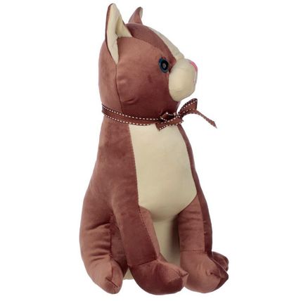 Dusky Pink Sitting Cat with Brown Bow Door Stop 31 CM