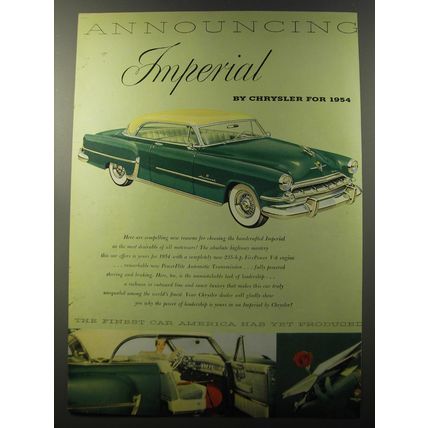 1953 Chrysler Imperial Car Ad - Announcing Imperial by Chrysler for 1954
