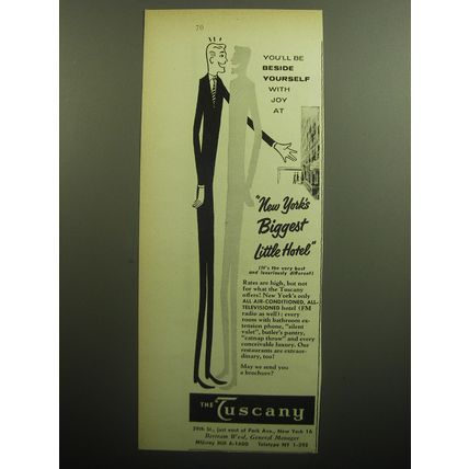 1958 The Tuscany Hotel Ad - You'll be beside yourself with Joy