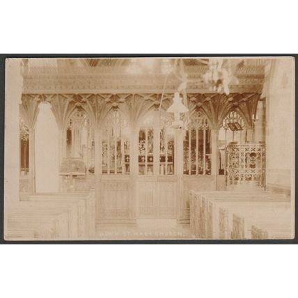 Interior, Down St Mary Church, Devon, 1916 - RP Postcard