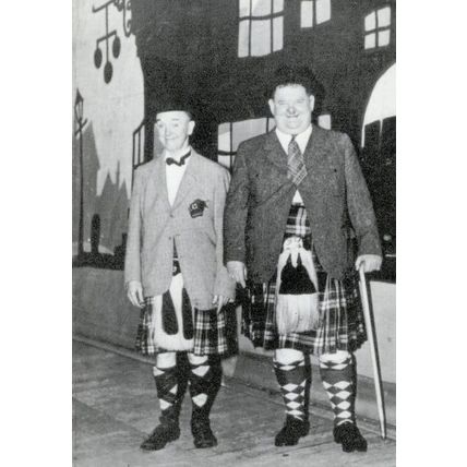 Laurel & Hardy 1947 in Glasgow Scottish Kilts Theatre Rare Photo Postcard