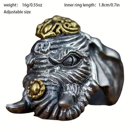 Retro Men's Chunk Elephant Ring Adjustable Ring Gift For Him Gothic Wrap Ring