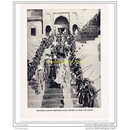 PRINCE LEAVING RAMNAGAR PALACE, INDIA, BOOK ILLUSTRATION (PRINT) 1922