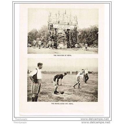 ARRIVAL AND FOOTBALL IN NEPAL, BOOK ILLUSTRATION (PRINT) 1922