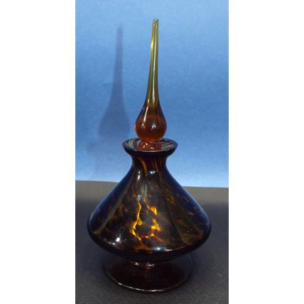 VINTAGE 7" GLASS TORTOISE SHELL PERFUME BOTTLE GLASS STOPPER & DAUBER
