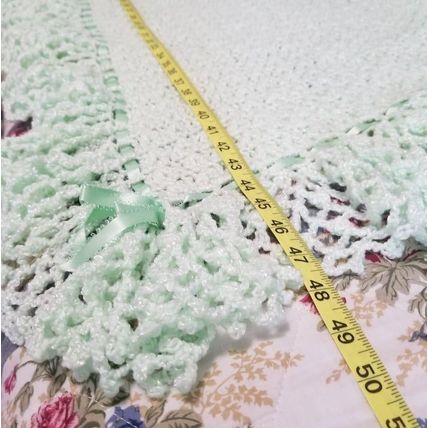 Vintage Handmade Crochet Baby Blanket + Mint + Ribbon