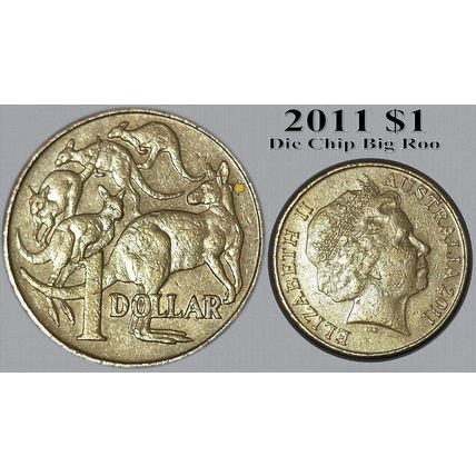 Australia 2011 $1 Mob of Roos - Die Chip Big Roo's Neck - Circulated