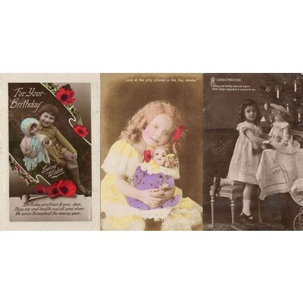 Toy Scared Doll Watches Fire Burning 3x Childrens Real Photo Postcard s