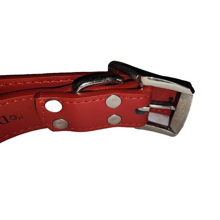 Mickey Mouse Disney Red Leather Dog Collar Chrome Buckle & Ring 16"-21" Neck