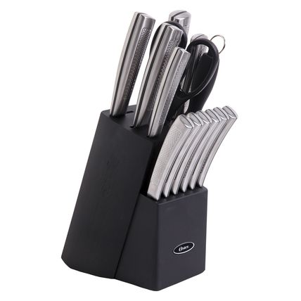 Oster Wellisford 14 Piece Stainless Steel Cutlery Set with Black Rubber Wood ...