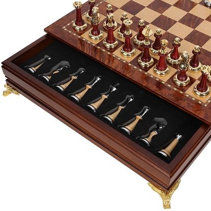 Luxury Metal + Solid Wood Chess Set – 40x40cm Folding Board with Storage
