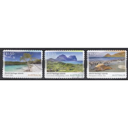 AUSTRALIA: 2025, UNESCO WORLD HERITAGE ISLANDS, SET OF 3 USED S/A STAMPS 254/5