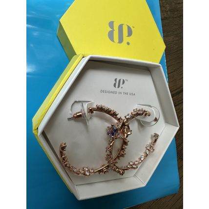 NIB Bomb Party Hoop Earrings RBP8650 Play It Back Purple Topaz CZ Rose Gold P
