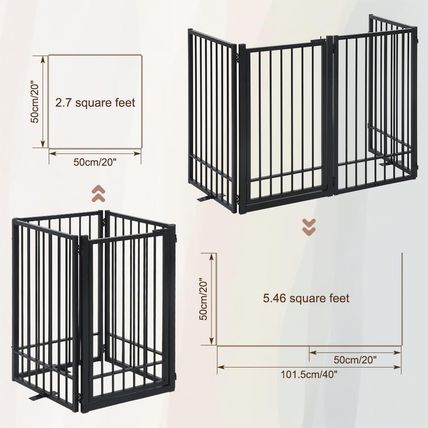 Metal Freestanding Dog Gate with Door, Extra Wide 81", 31" Height Foldable Dog G