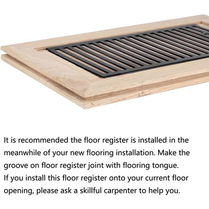 White Oak Wood Floor Register, Flush Mount Vent with Damper, 6X12 Inch, Unfinish