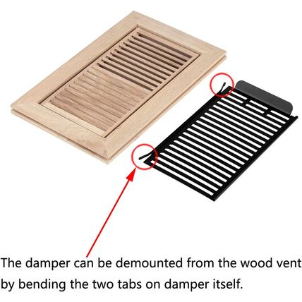 White Oak Wood Floor Register, Flush Mount Vent with Damper, 6X12 Inch, Unfinish