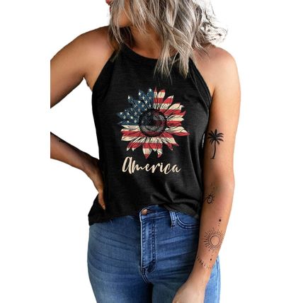 Black America Stars and Stripes Sunflower Tank Top