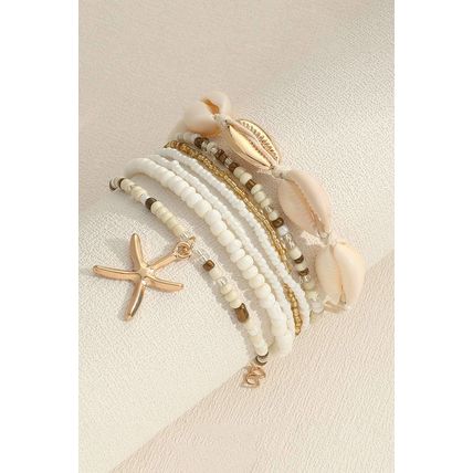 White 7pcs Bohemian Shell Starfish Beaded Bracelets