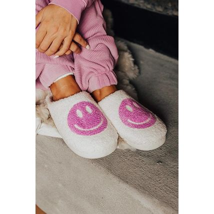 Pink Smile Face Print Non-slip Plush Slippers