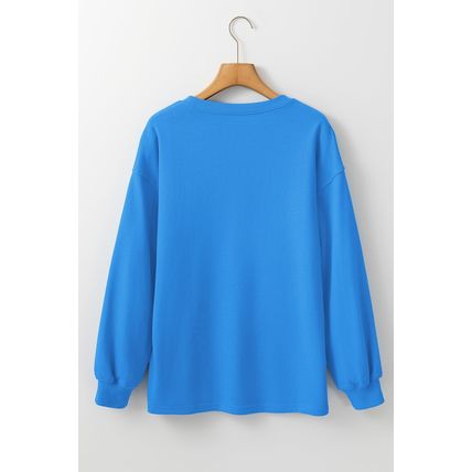 Sky Blue Solid Color Drop Shoulder Long Sleeve Basic Sweatshirt