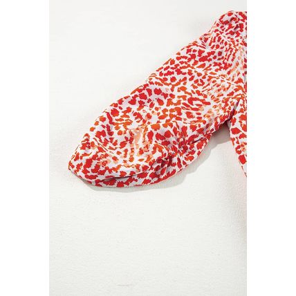 Tomato Red Leopard Print Long Sleeve Hollowed Back Split Mini Dress