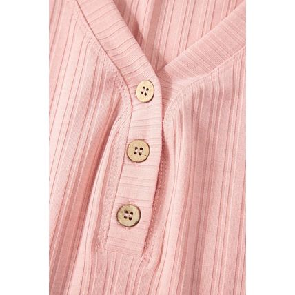 Gossamer Pink Ribbed Button V Neck Tank Top and Shorts Set
