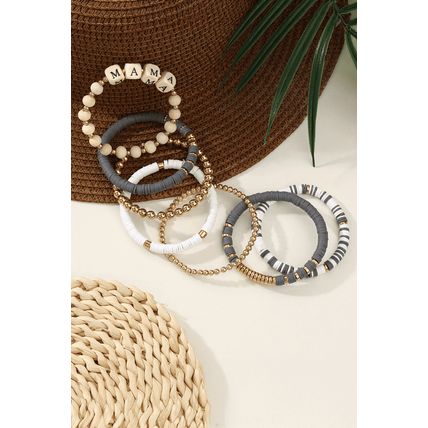 Gray MAMA Beaded Multi Layered Bracelet