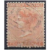 Jamaica 1872 SG11 4d Brown-Orange Watermark Crown CC Good/Fine Used ..