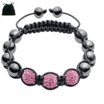 Brand New Idolise Ladies' 3 Pink Crystal Hematite Bracelet + free pouch