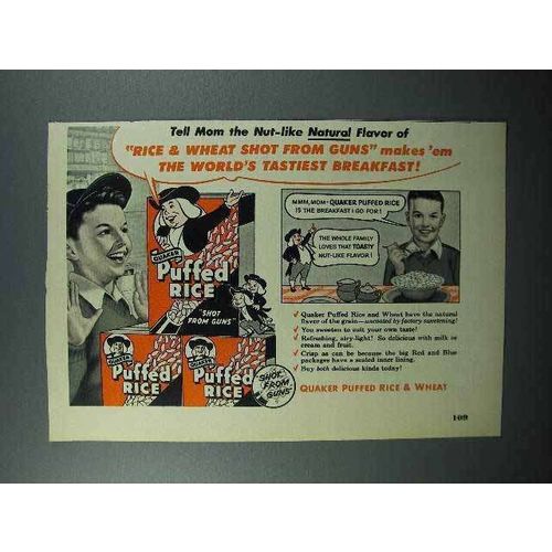 1952 Quaker Puffed Rice Cereal Ad - World's Tastiest