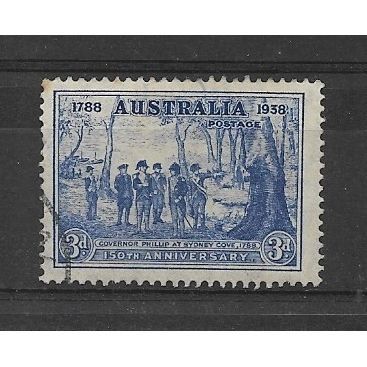 Australia.SG194 3d "Governor Phillip at Sydney Cove" (Bright Blue).F/Used.May19