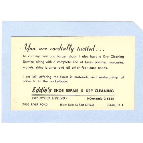 NJ Delair Advertising Postal Card For Eddies Shoe Repair & Dry Cleaning 79~370