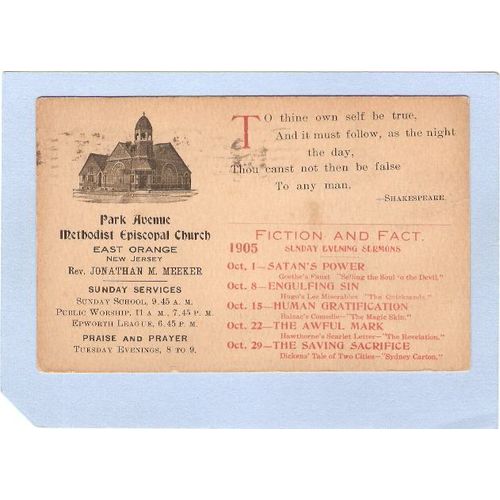 New Jersey East Orange Penny Post Card Advertising Park Ave Methodist Epis~828