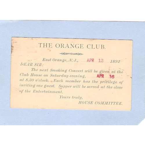 New Jersey East Orange Penny Post Card Announcement For Smoking Concert At~827