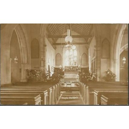 High Holden, Kent - interior of church (St Marys) - real photo postcard c.1920s