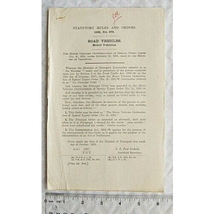 1931 Statutory Rules No. 876 Road Vehicles Special types