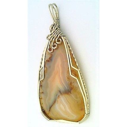 Banded Agate Nickel Silver Wire Wrap Gemstone Pendant 14