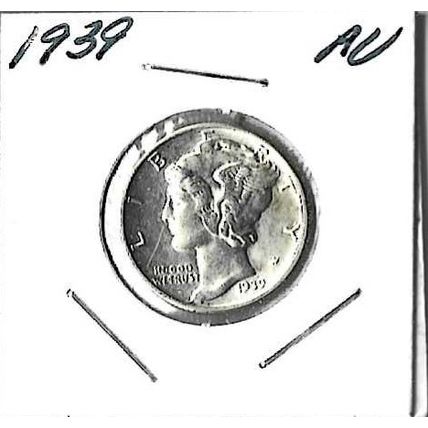 1939 US Silver Mercury Dime AU