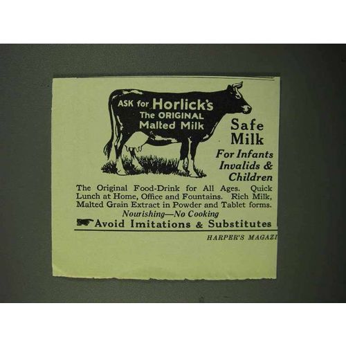 1922 Horlick's Malted Milk Ad - Safe Milk for Infants