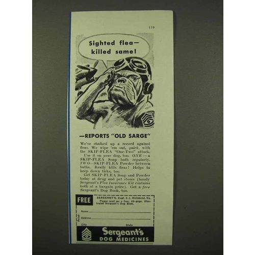 1942 Sergeant's Dog Medicine Ad - Sighted Flea, Killed