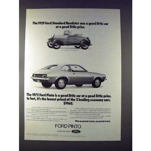 1972 Ford Pinto Car Ad - w/ 1929 Ford Standard Roadster
