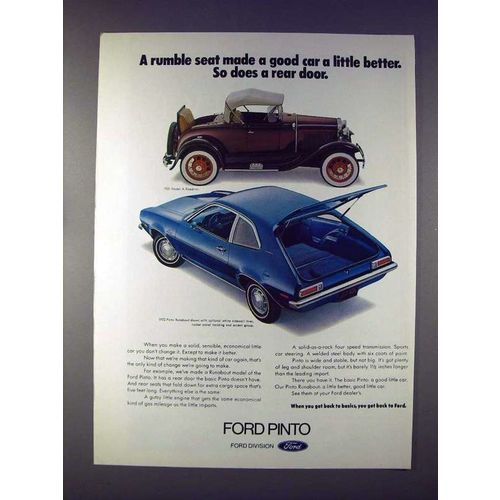 1972 Ford Pinto Runabout Car Ad w/ 1931 Model A