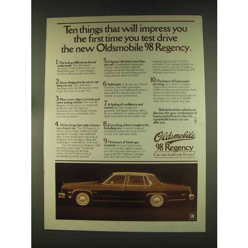 1976 Oldsmobile 98 Regency Ad - Ten Things Will Impress