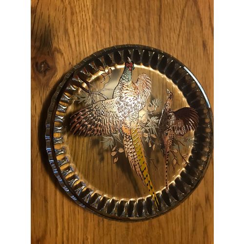 Ball Brand Glass Paper Weight with Pheasants, Fluted Edge