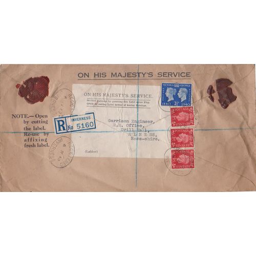 GB 1940 War Office registered letter from Inverness to Garrison Engineer
